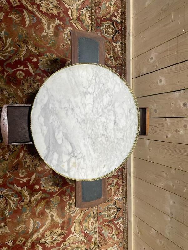 Table Bouillotte De Style Louis XVI En Acajou Et Marbre. photo for sale