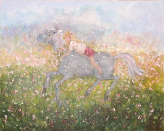Girl Child And Pony Horse Flower Fantasy Landscape Original Painting Andi  Lucas