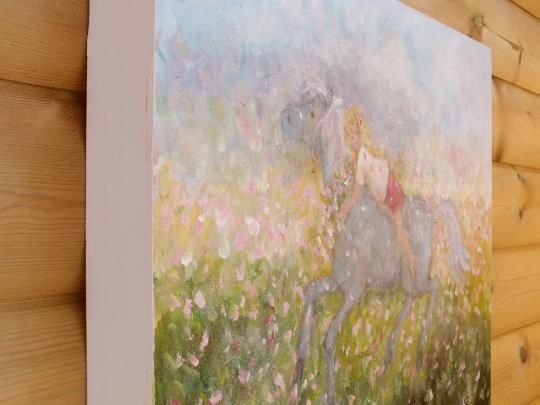 Girl Child And Pony Horse Flower Fantasy Landscape Original Painting Andi  Lucas photo vinterior