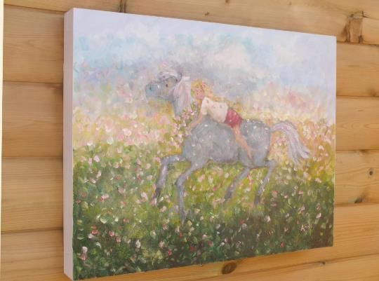 Girl Child And Pony Horse Flower Fantasy Landscape Original Painting Andi  Lucas photo buy