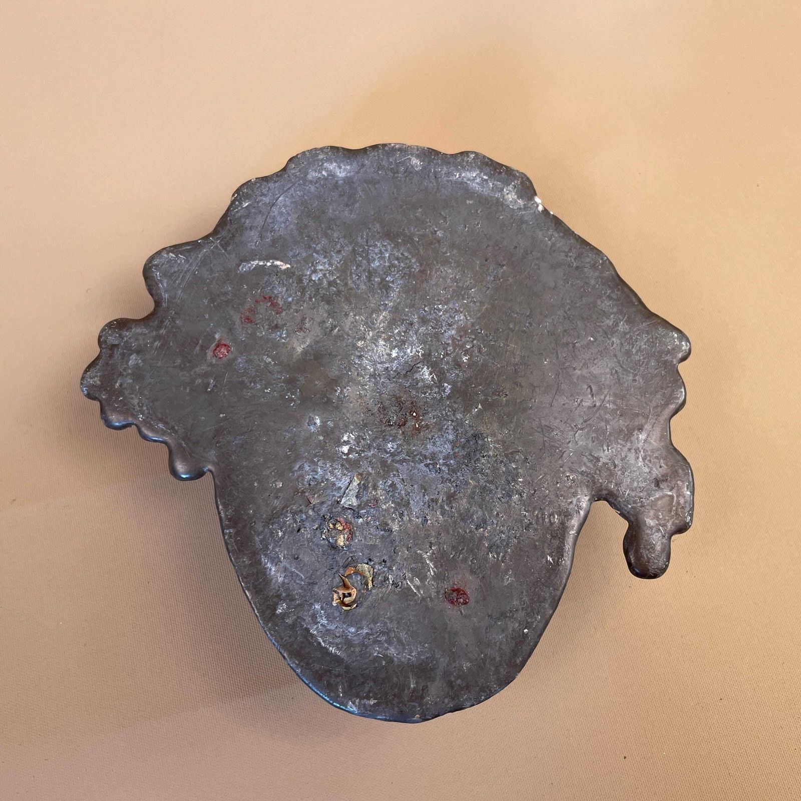 Vintage Heavy Face Ornament Head Art Metal Bronze Roman Style Sculpture Antique Repro Grey Silver photo vinterior