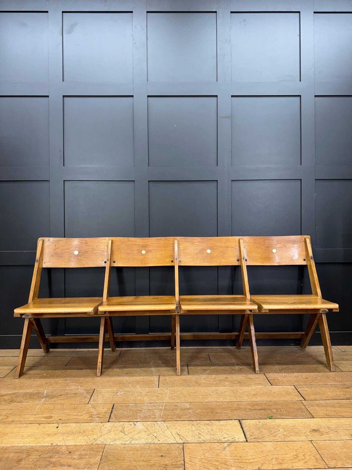Salvaged Antique Oak Church Chairs Bench Seat / Hallway Folding Seating