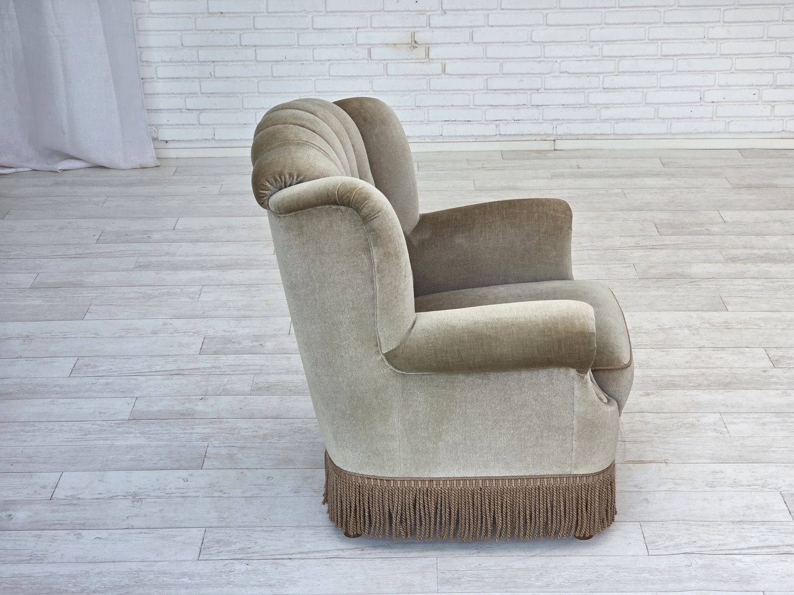 920.0 1970s, Danish Armchair, Original Condition, Furniture Velour, Beech Wood. photo