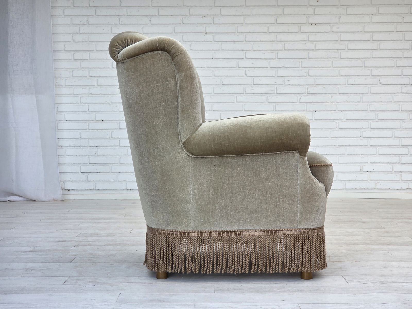 Furniture 1970s, Danish Armchair, Original Condition, Furniture Velour, Beech Wood. photo