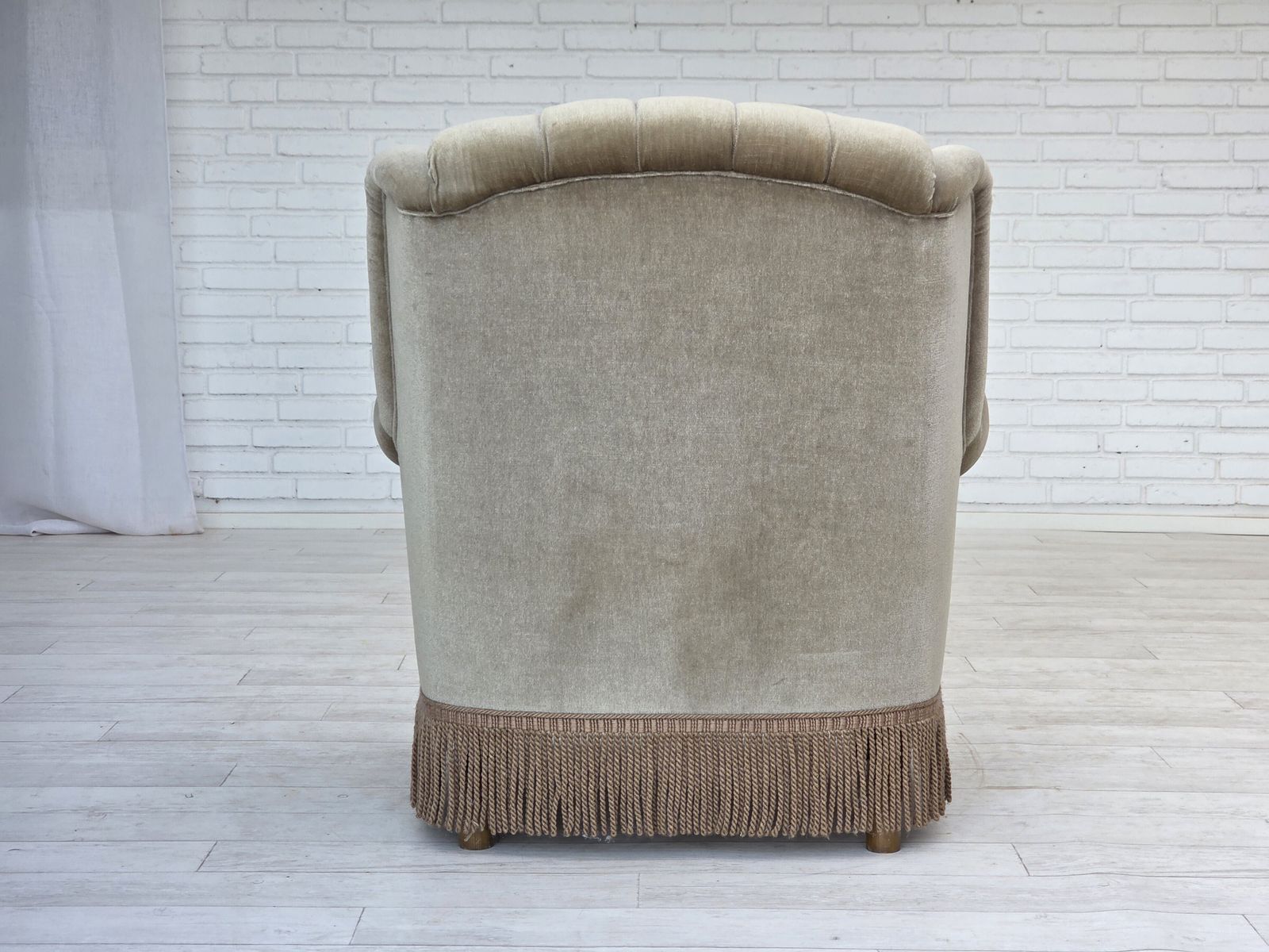 photo vinterior 1970s, Danish Armchair, Original Condition, Furniture Velour, Beech Wood.