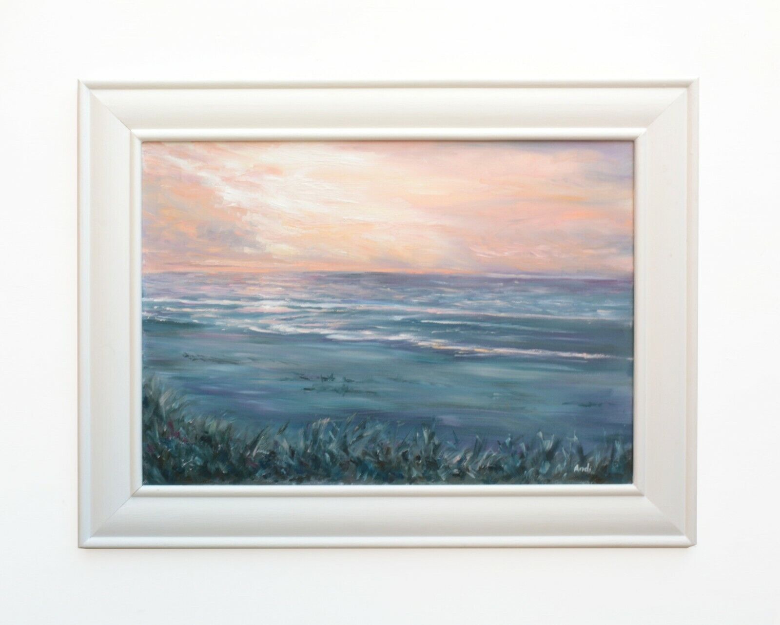 Normandy French Beach Sunset Seascape Oil Painting Wall Art Framed Andi J Lucas