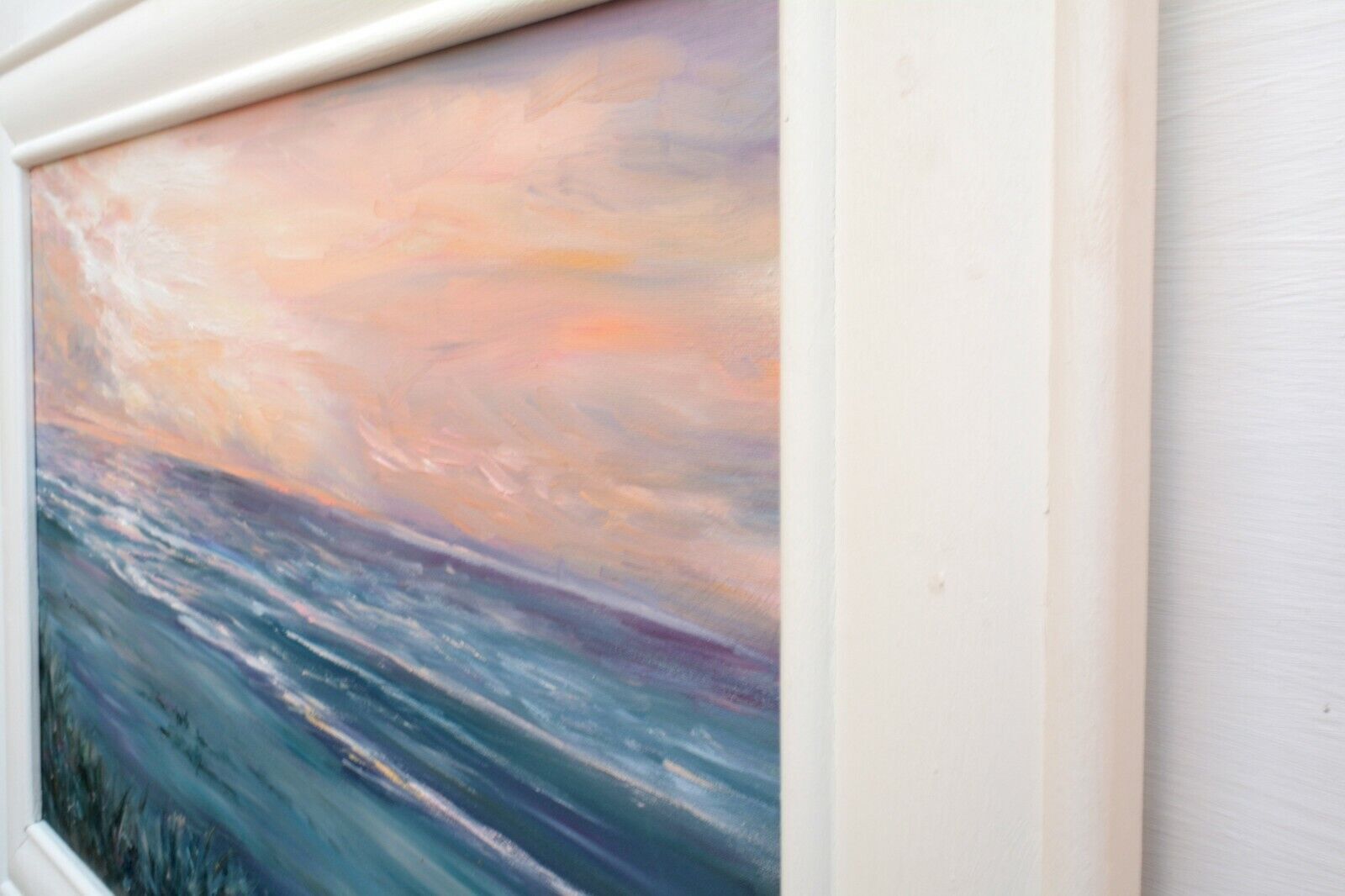 Normandy French Beach Sunset Seascape Oil Painting Wall Art Framed Andi J Lucas photo vinterior