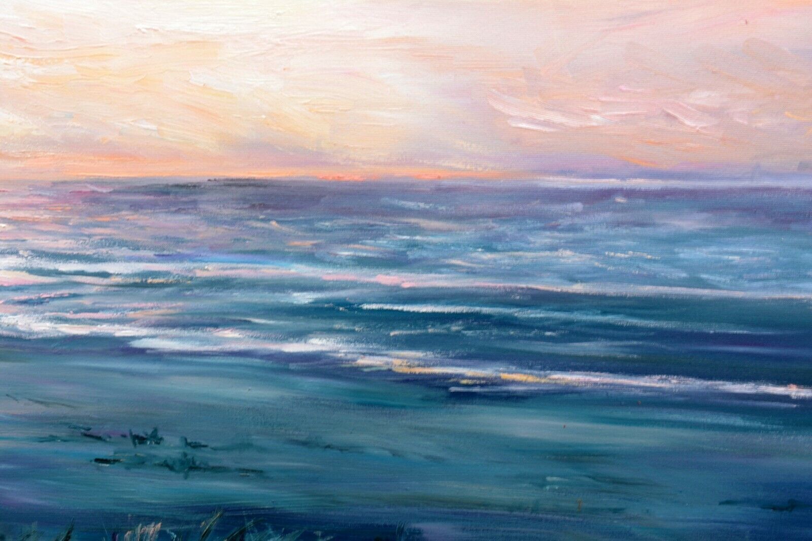 Normandy French Beach Sunset Seascape Oil Painting Wall Art Framed Andi J Lucas photo vintage