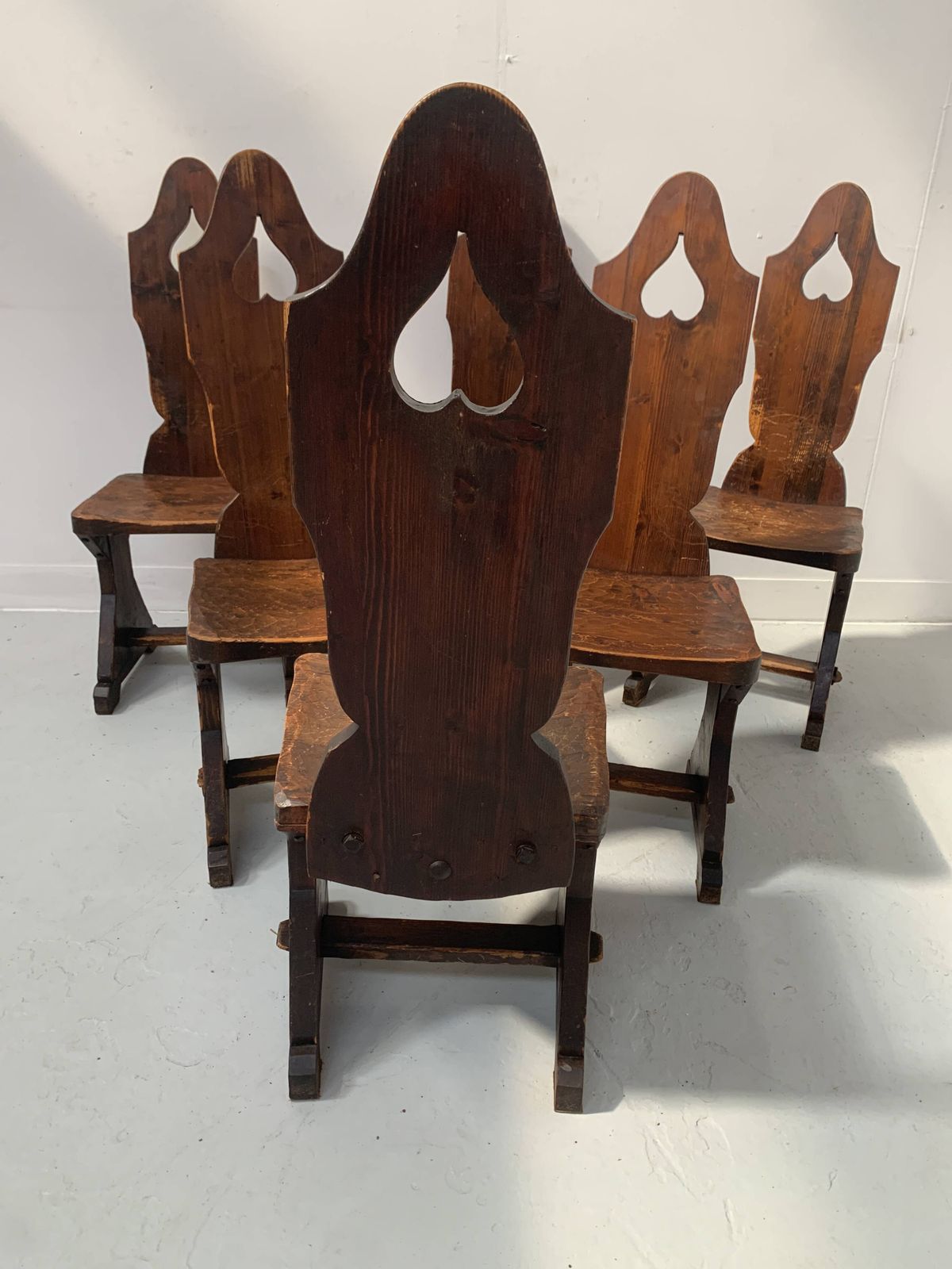 Set Of Six Natural Wood Chairs "Brutalist Art" 20th Century photo for sale