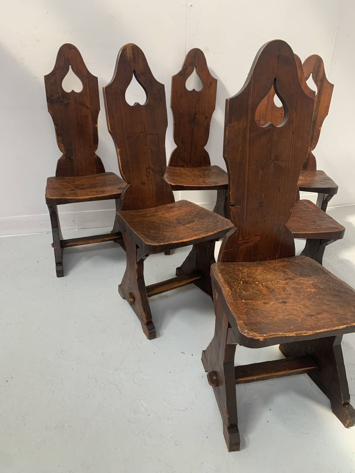 photo for sale Set Of Six Natural Wood Chairs "Brutalist Art" 20th Century