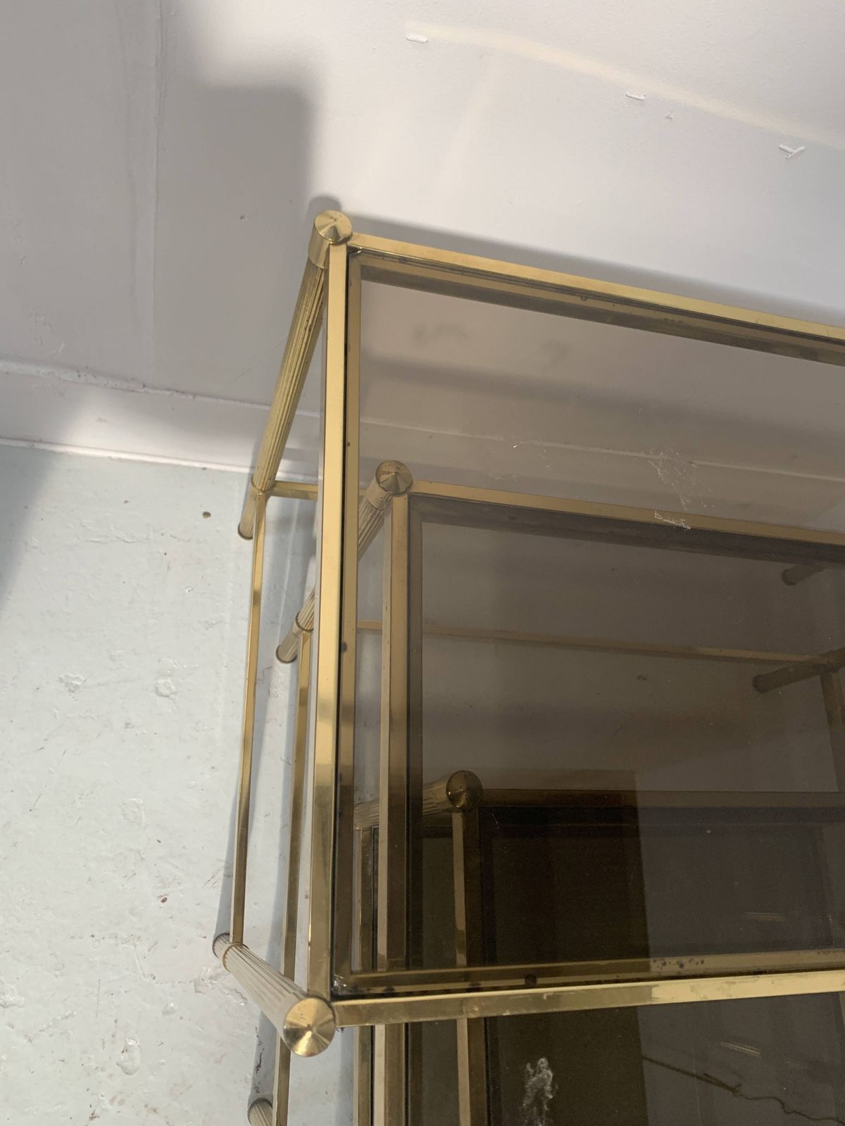 Set Of Three Nesting Tables In Brass And Smoked Glass, 20th Century photo Furniture