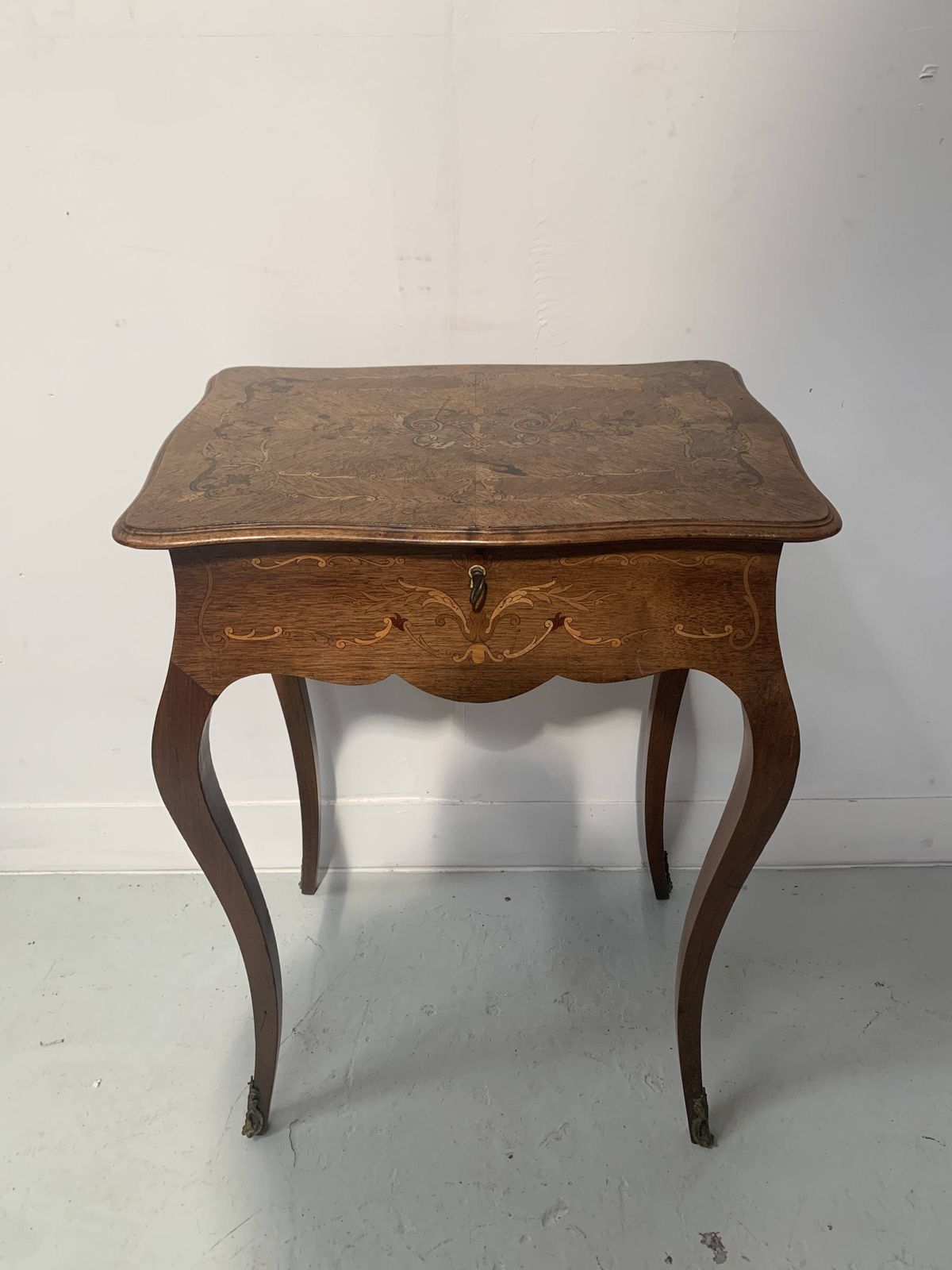 Furniture Louis XV Style Work Table In Marquetry Wood, 20th Century photo