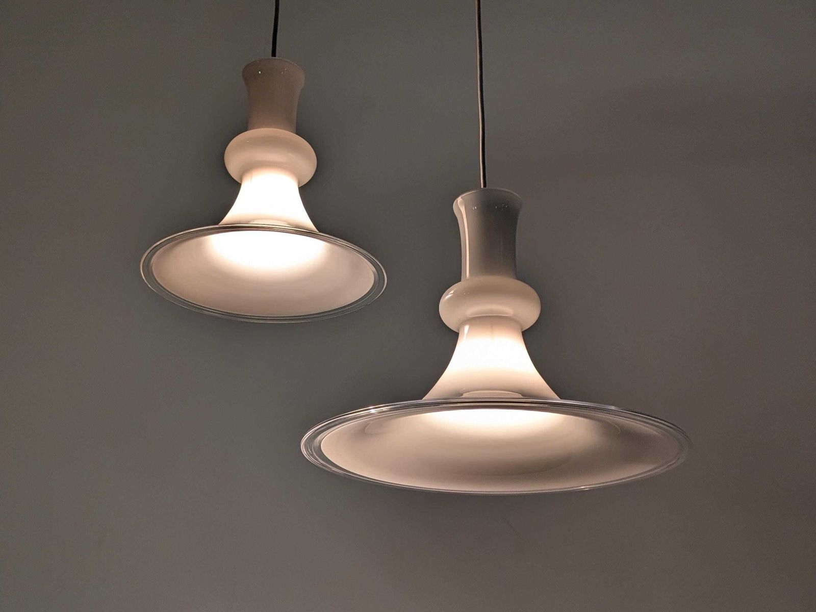 Pair Of Opaline Pendant Lamps By Michael Bang For Royal Copenhagen, 1970s