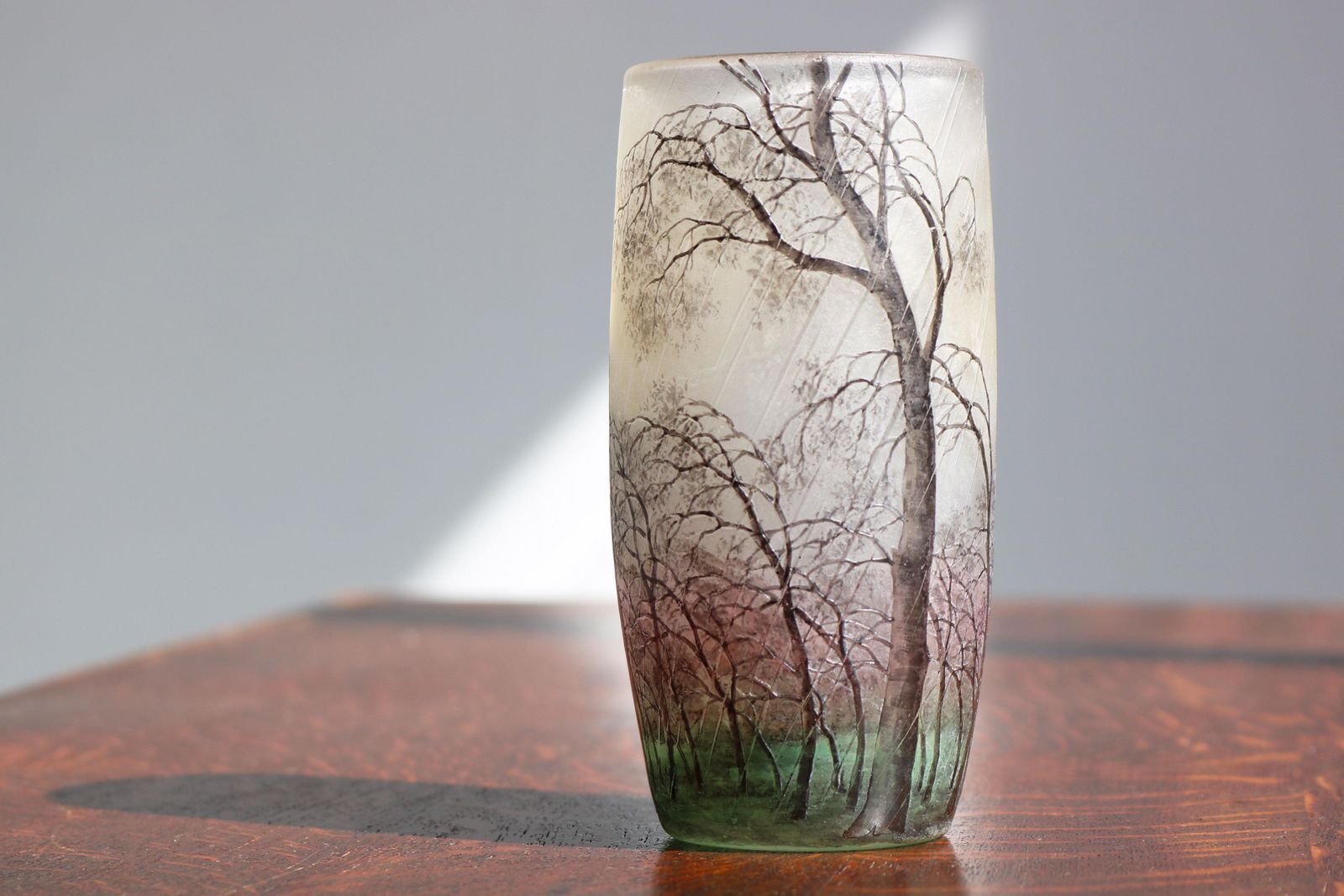 Cameo Etched & Enameled Glass Vase 'Paysage De Pluie' By Daum Freres Rain Scene photo furniture