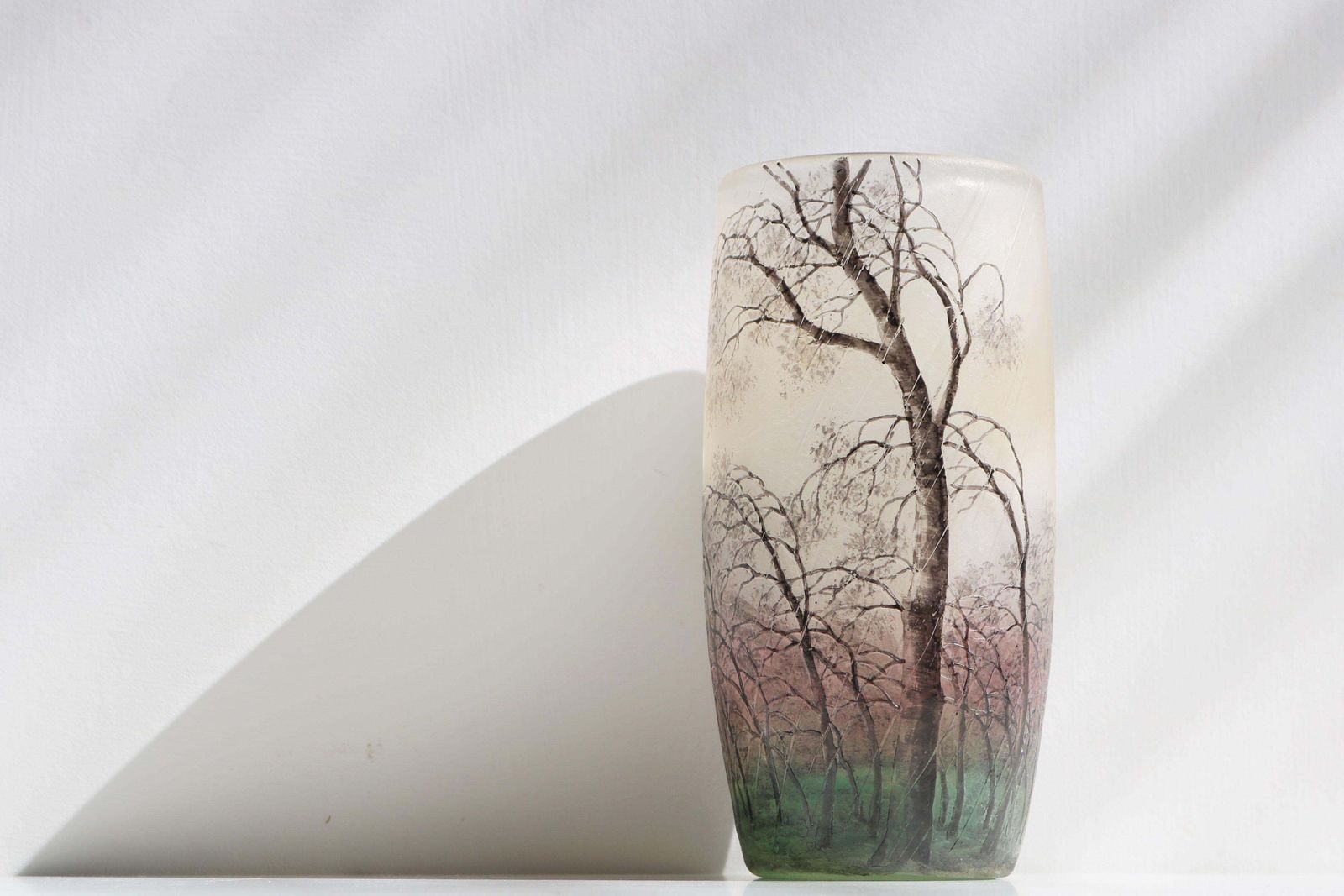 photo furniture Cameo Etched & Enameled Glass Vase 'Paysage De Pluie' By Daum Freres Rain Scene