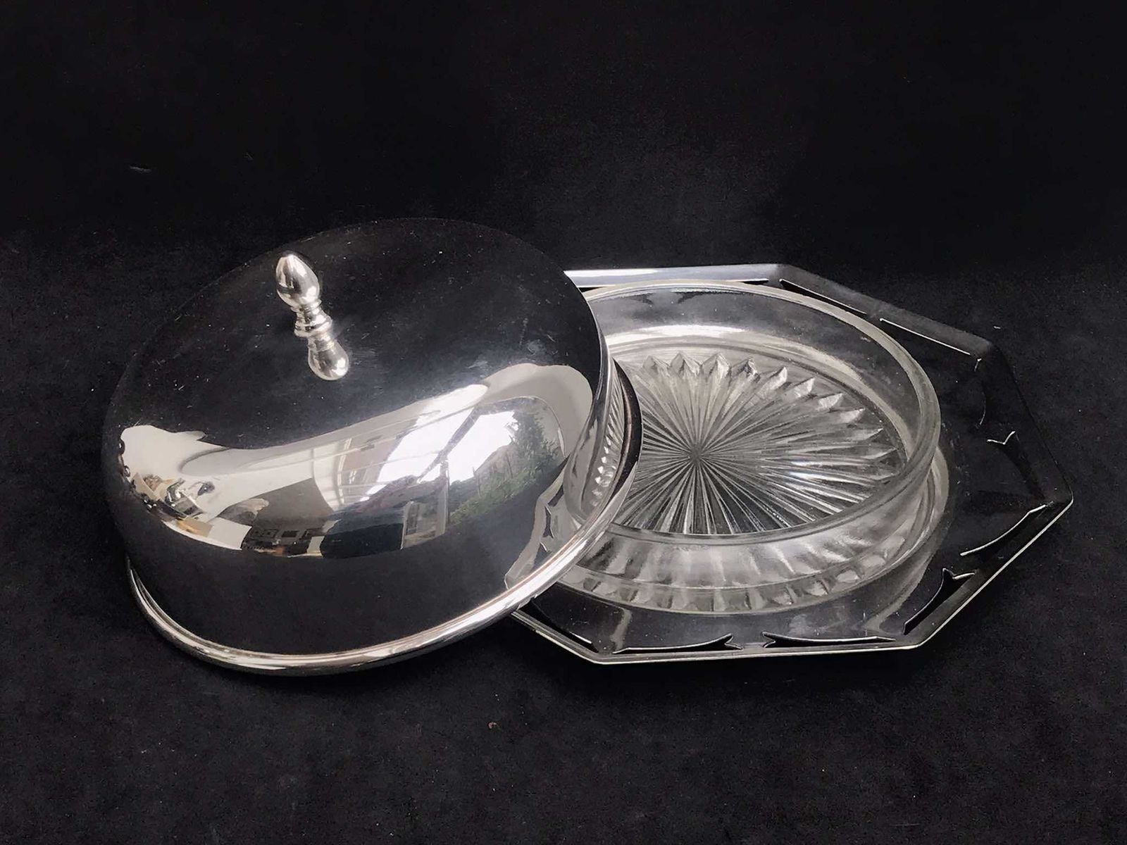 Antique Serving Dish With Glass Insert Butter Dish Jam Pot Butter Cheese Dish Compote Dish Sauce Bowl English Breakfast British Gift photo vintage