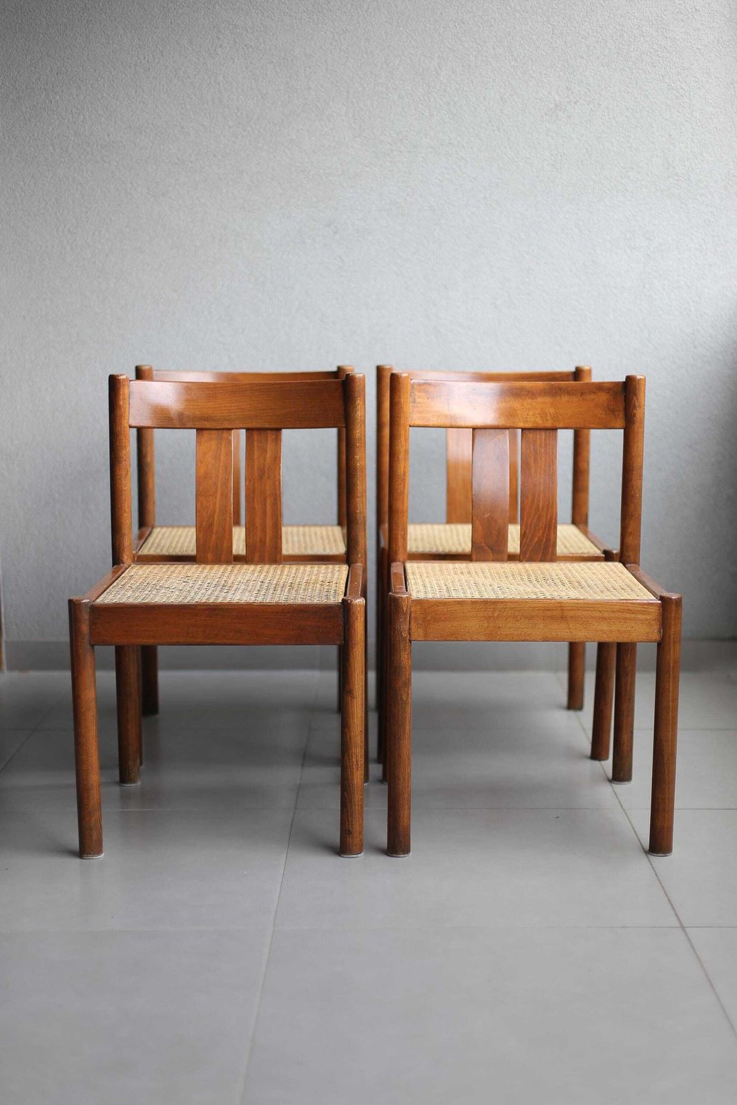 Set Of 4 Vintage Stol Kamnik Rattan Chair / Vintage Scandinavian Design Dining Chair / Mcm Brown Wooden Accent Chair / Yugoslavia / 1970s