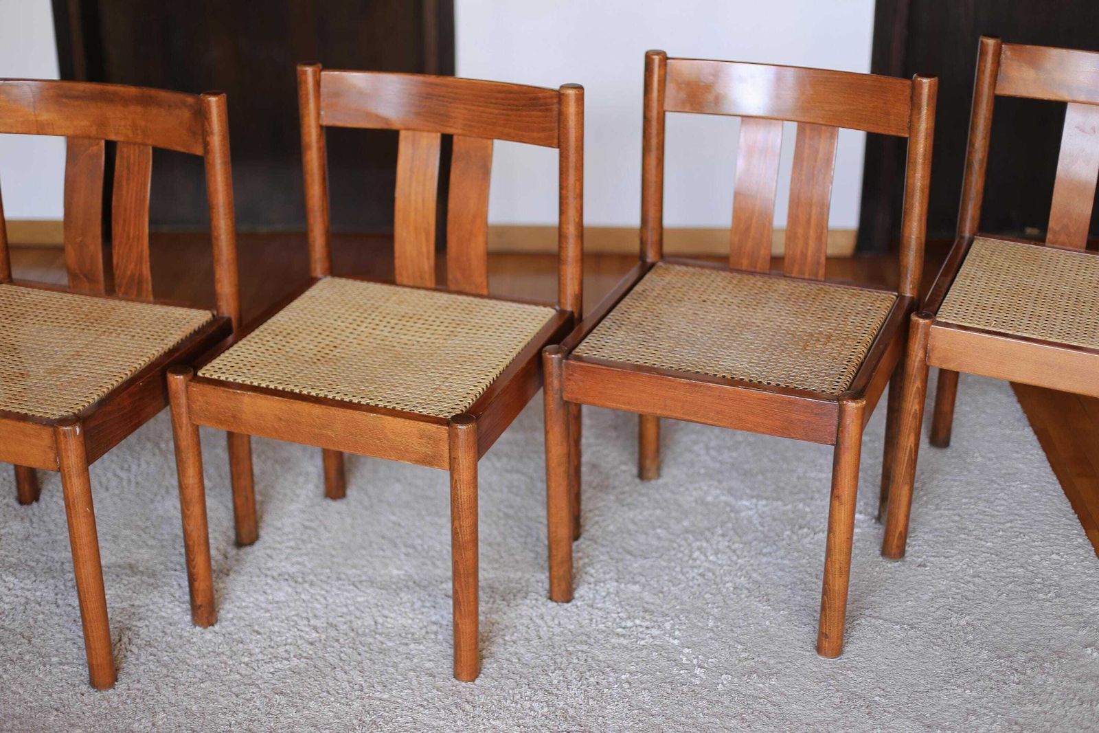 Set Of 4 Vintage Stol Kamnik Rattan Chair / Vintage Scandinavian Design Dining Chair / Mcm Brown Wooden Accent Chair / Yugoslavia / 1970s photo furniture