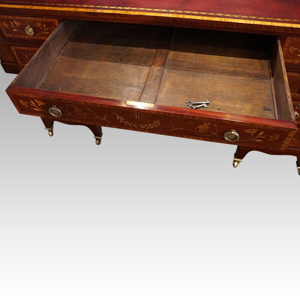 Edwardian Inlaid Mahogany Pedestal Desk photo for sale