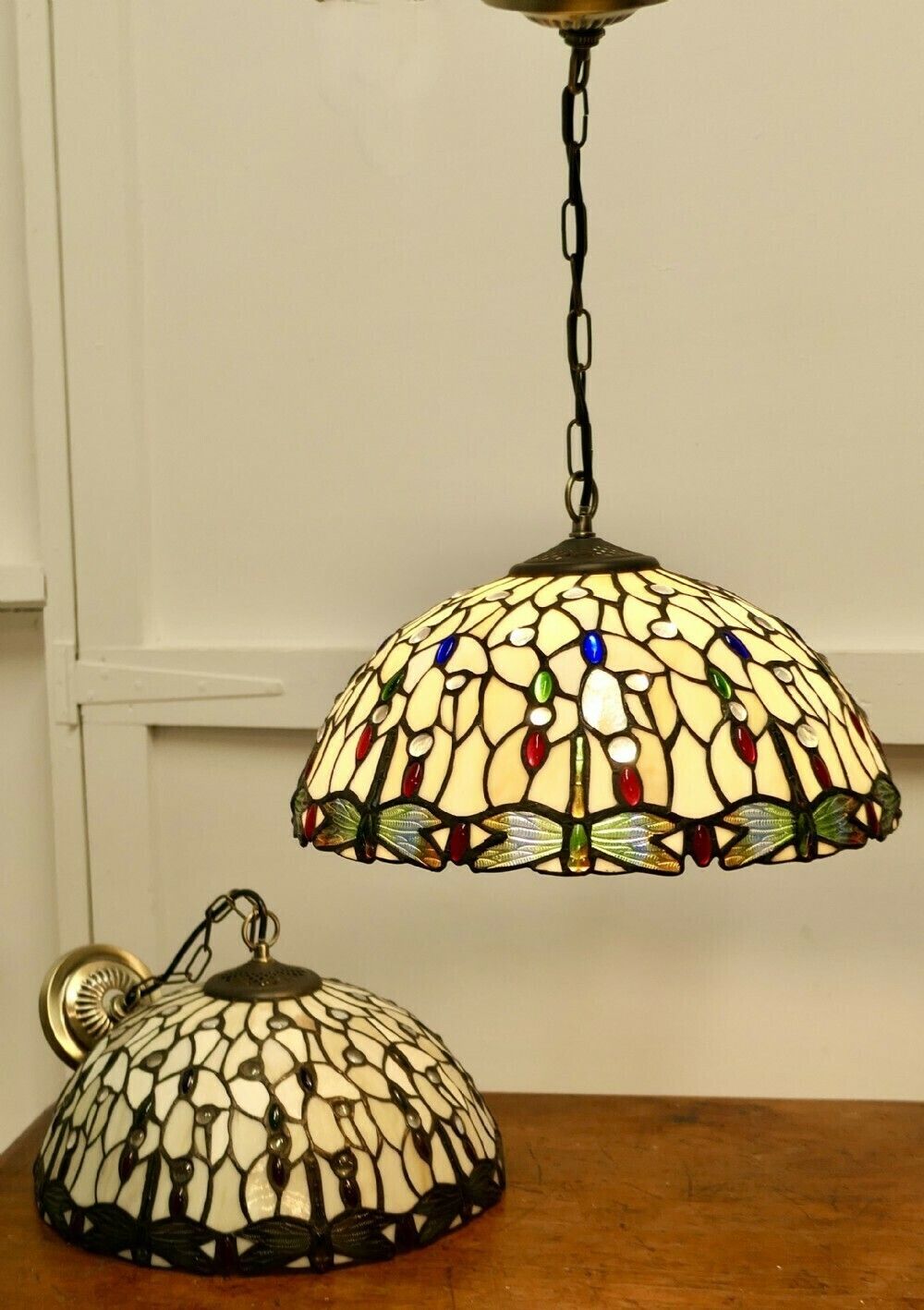 A Pair Of Large Vintage Tiffany Style Lights Arts And Crafts Lampshades photo furniture