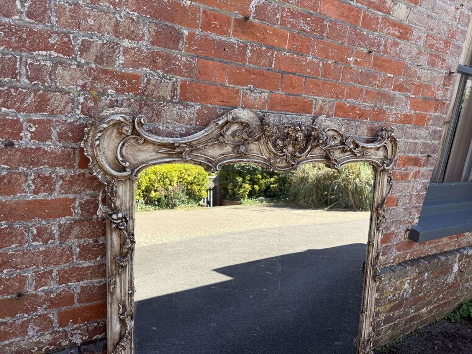 A Fabulous Large Antique English 19th Century Carved Wood & Gesso Distressed Painted Overm photo 1295.0
