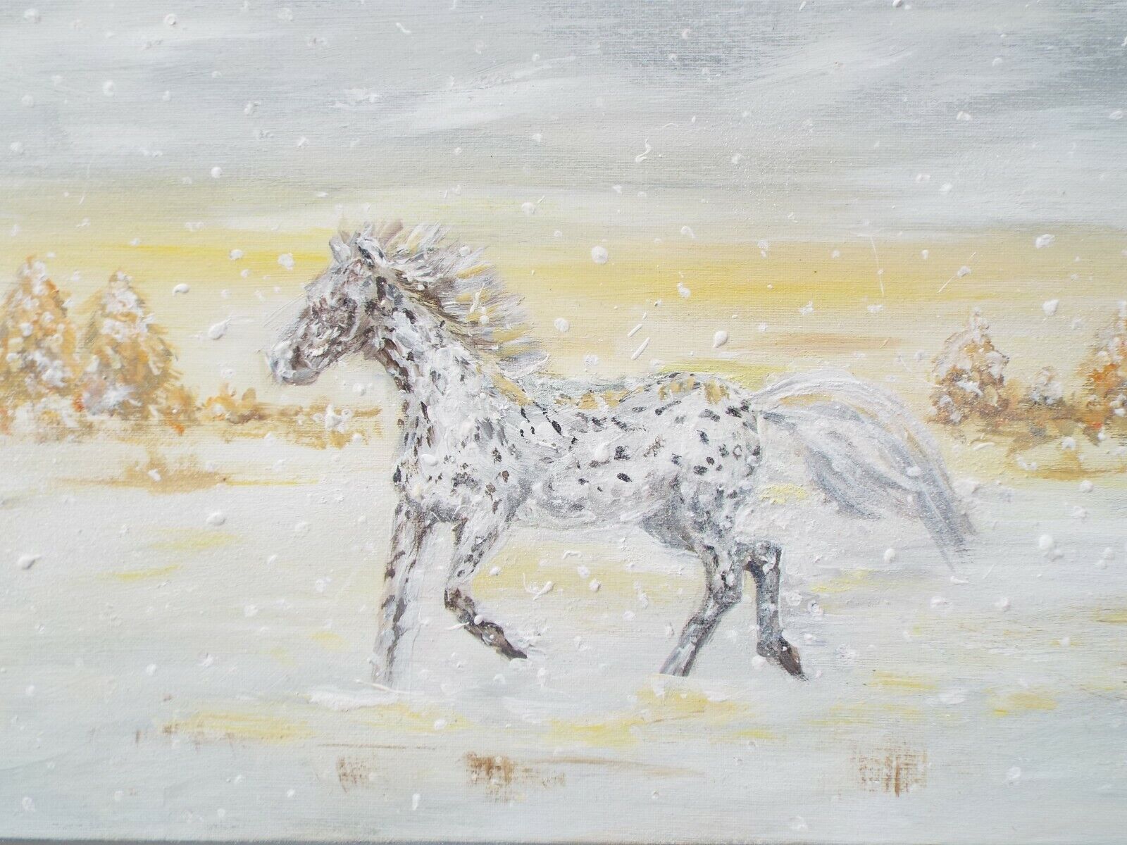Original Painting Canvas Dappled Horse Winter Landscape Snow Scene Andi J Lucas photo vinterior