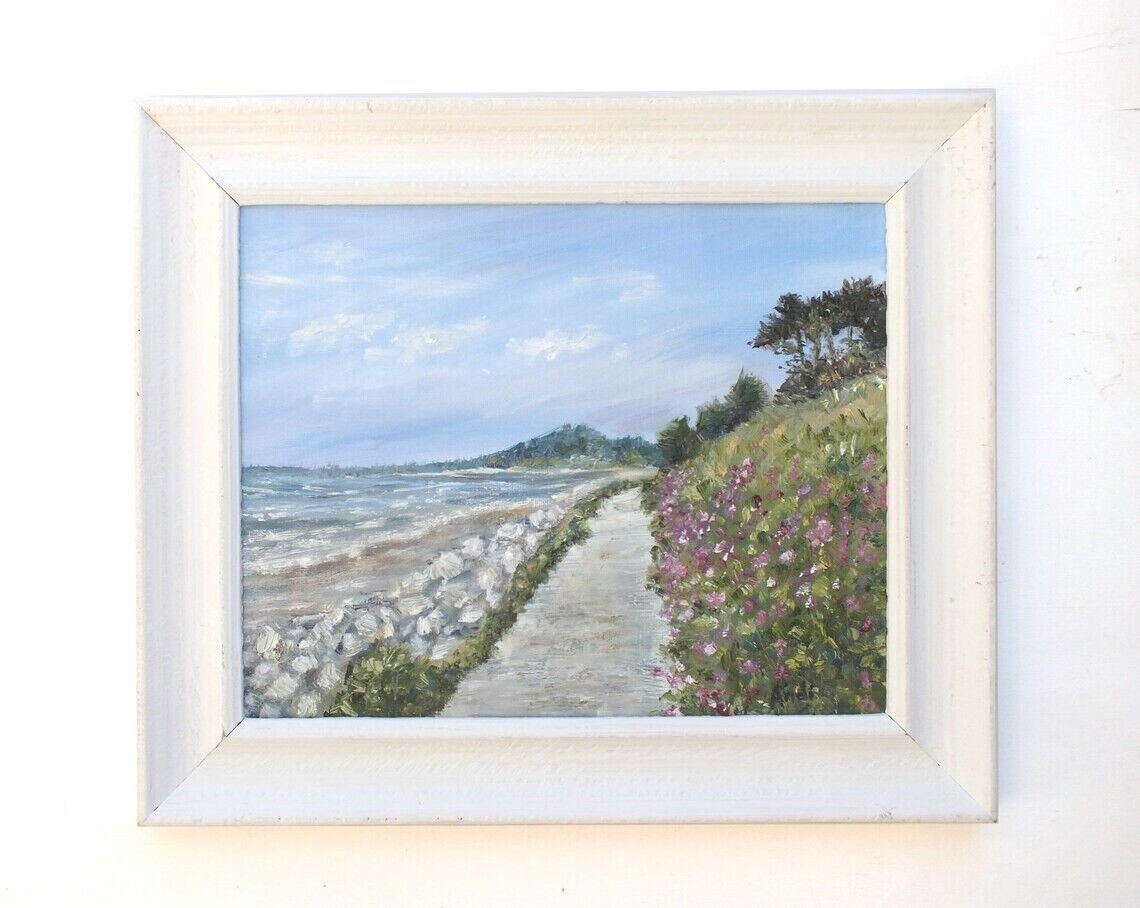 Beach Seaside Seascape Floral Original Oil Painting Signed Framed Andi J Lucas photo furniture