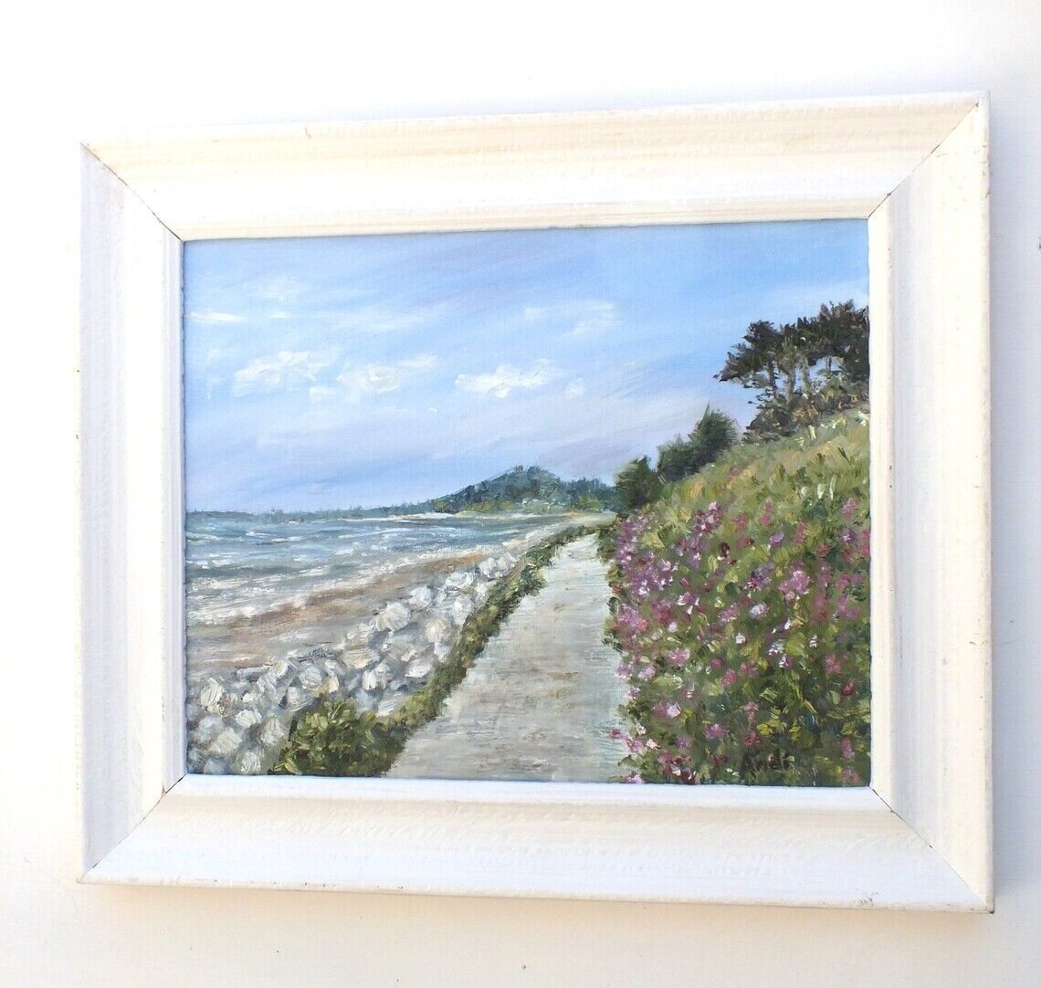 Beach Seaside Seascape Floral Original Oil Painting Signed Framed Andi J Lucas photo vinterior