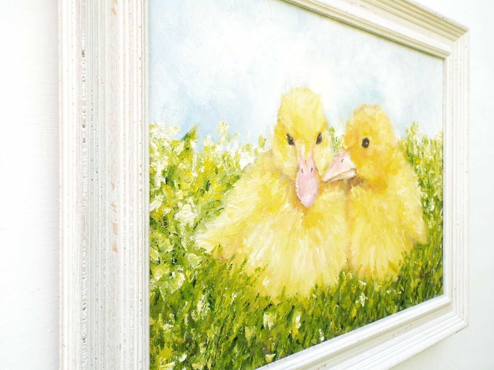Yellow Ducklings Ducks Farmyard Original Oil Painting Signed Framed Andi J Lucas photo buy