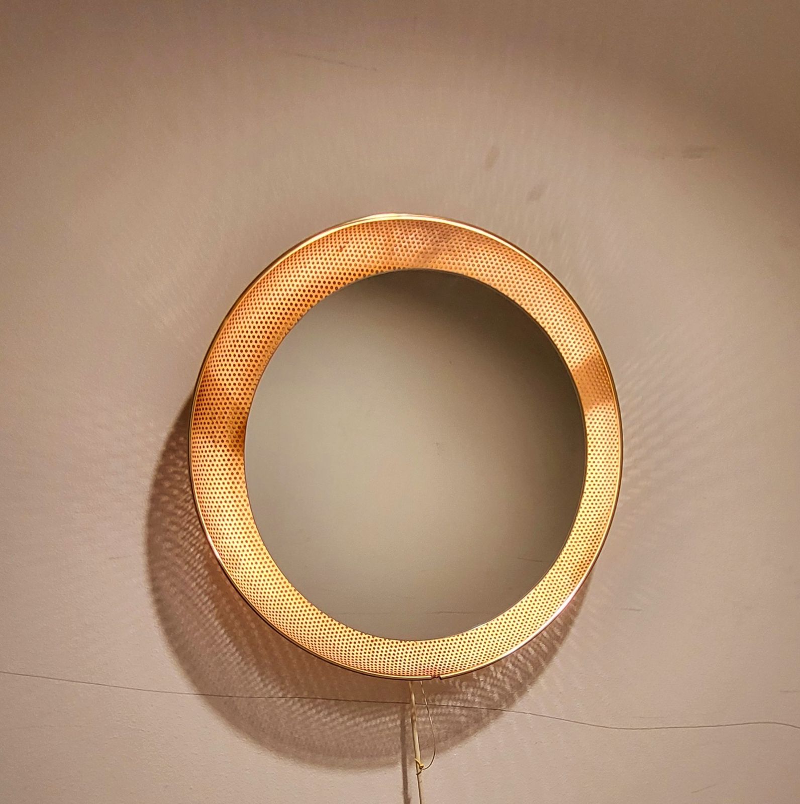 Mid Century Gold Perforated Backlit Mirror By Floris Fiedeldij, 1950s photo Home Decor
