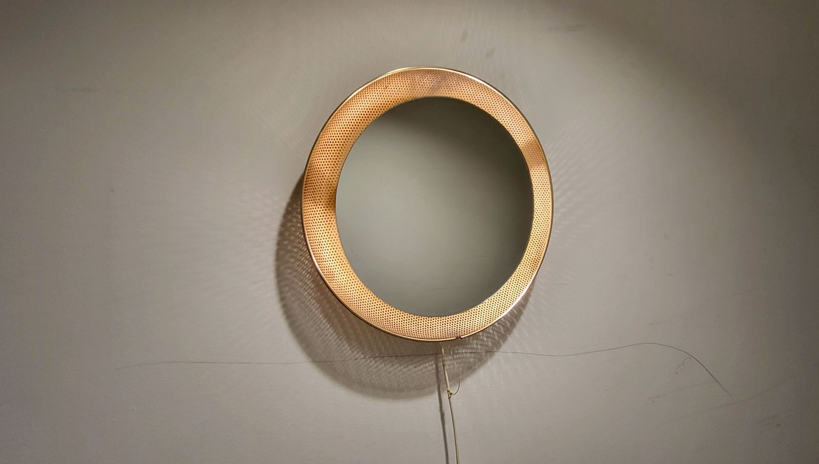 photo for sale Mid Century Gold Perforated Backlit Mirror By Floris Fiedeldij, 1950s