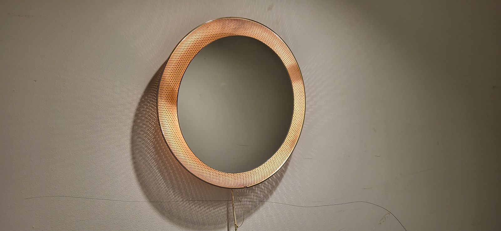 Home Decor Mid Century Gold Perforated Backlit Mirror By Floris Fiedeldij, 1950s photo