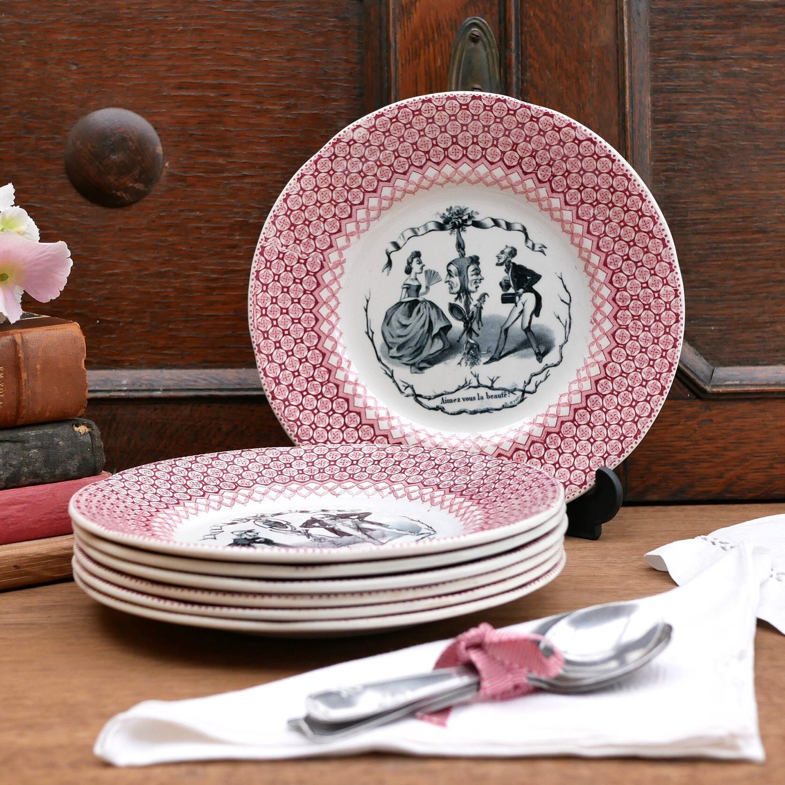 Hautin Boulenger Antique French Red Talking Plates Questions And Answers Produced During The Late 1800s Collectable And Decorative Plates photo furniture
