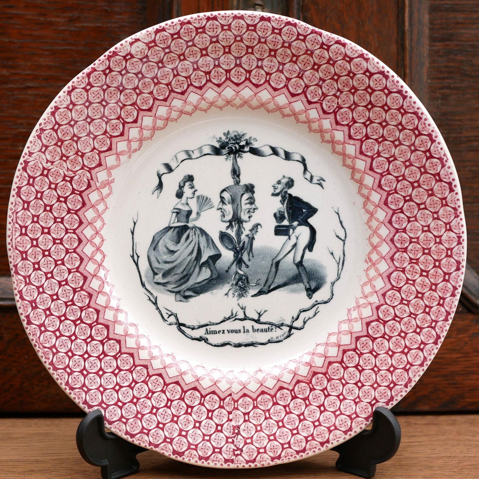 Hautin Boulenger Antique French Red Talking Plates Questions And Answers Produced During The Late 1800s Collectable And Decorative Plates photo for sale
