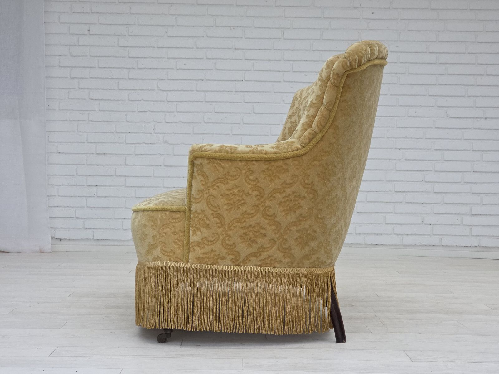 1950s, Danish 2 Seater Sofa, Green/Honing Furniture Velour. photo for sale