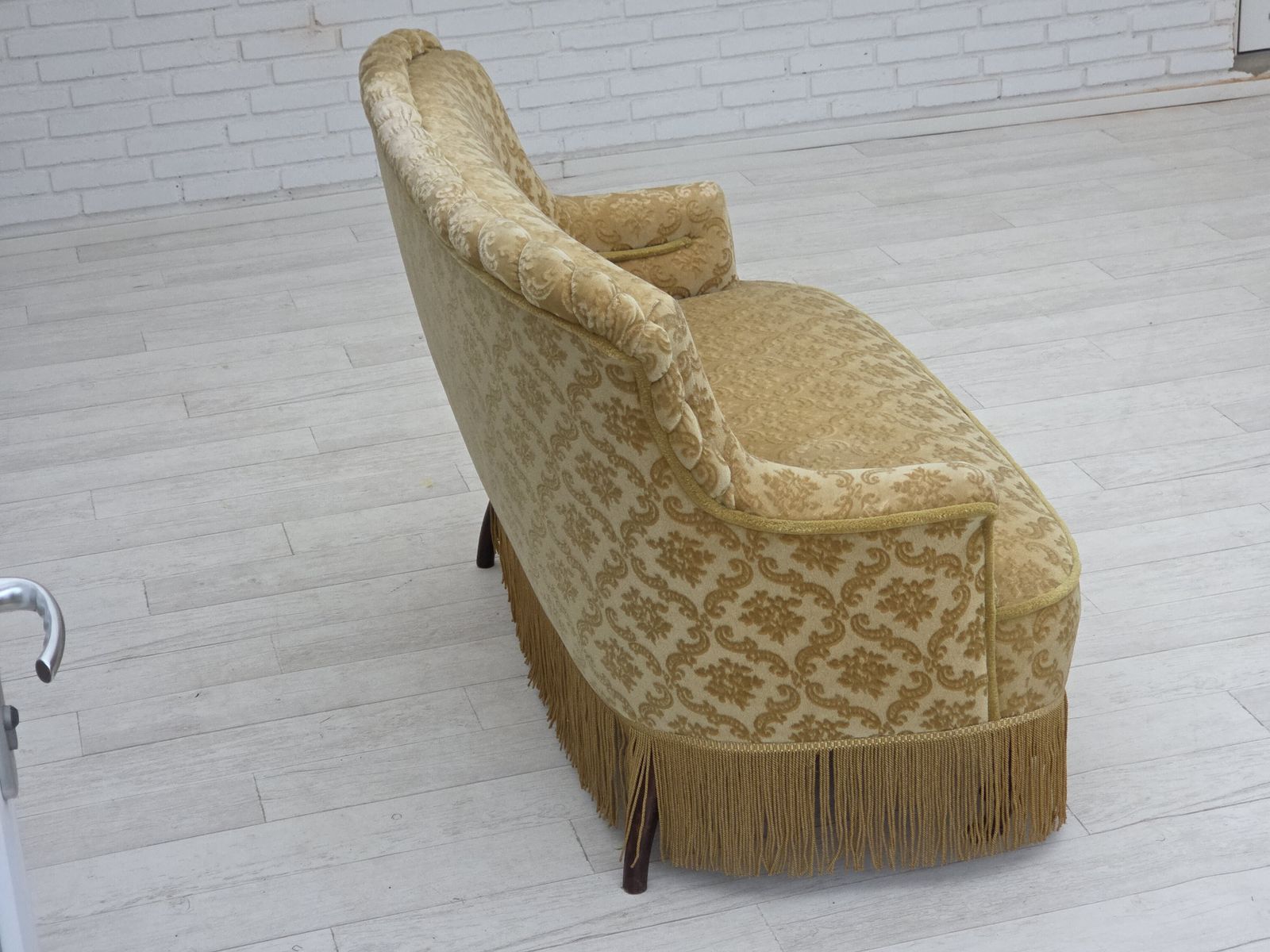 Furniture 1950s, Danish 2 Seater Sofa, Green/Honing Furniture Velour. photo