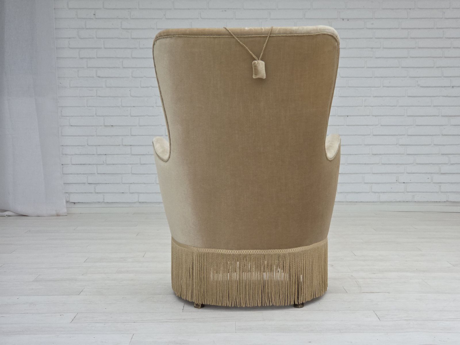 photo furniture 1960s, Danish Armchair In Green/Brown Furniture Velour, Original Condition.
