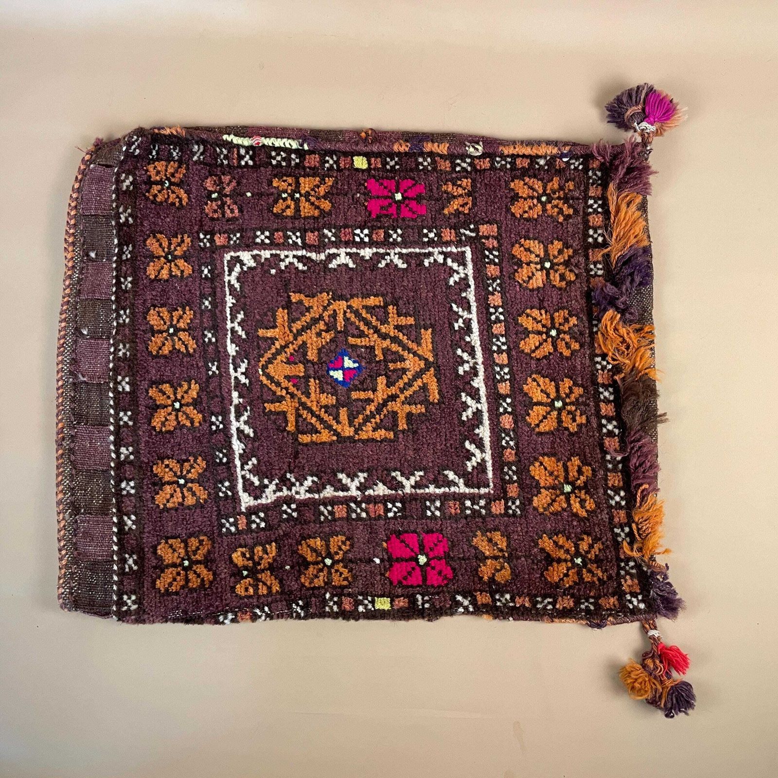 Antique Kilim Cushion Moroccan Rug Carpet Bolster Pillow Handwoven Handmade Woven Traditional Mat Fabric 49x59cm Scatter Vintage Old