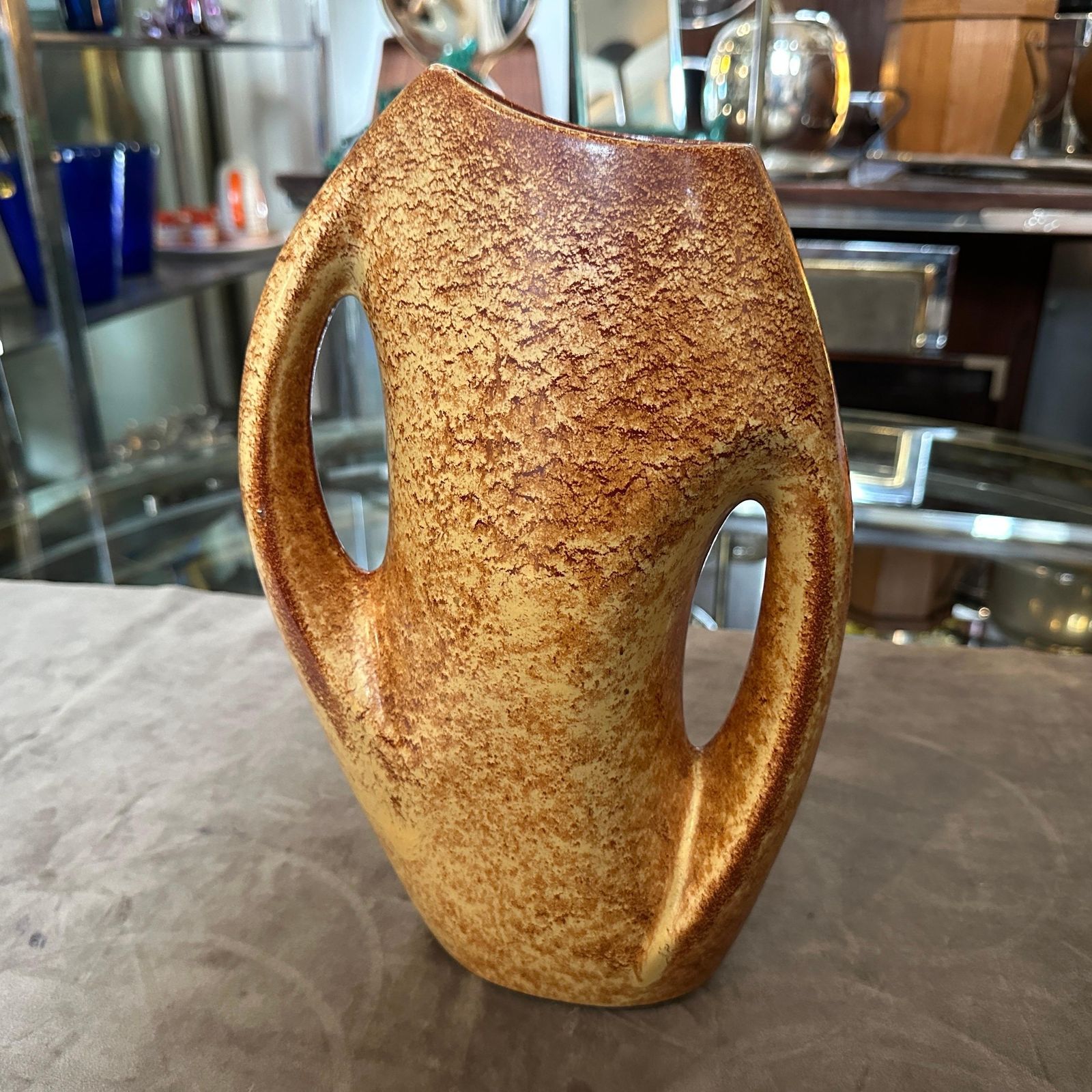 1970s Modernist Amber And Brown Ceramic Italian Vase By Giovanni Bertoncello photo furniture