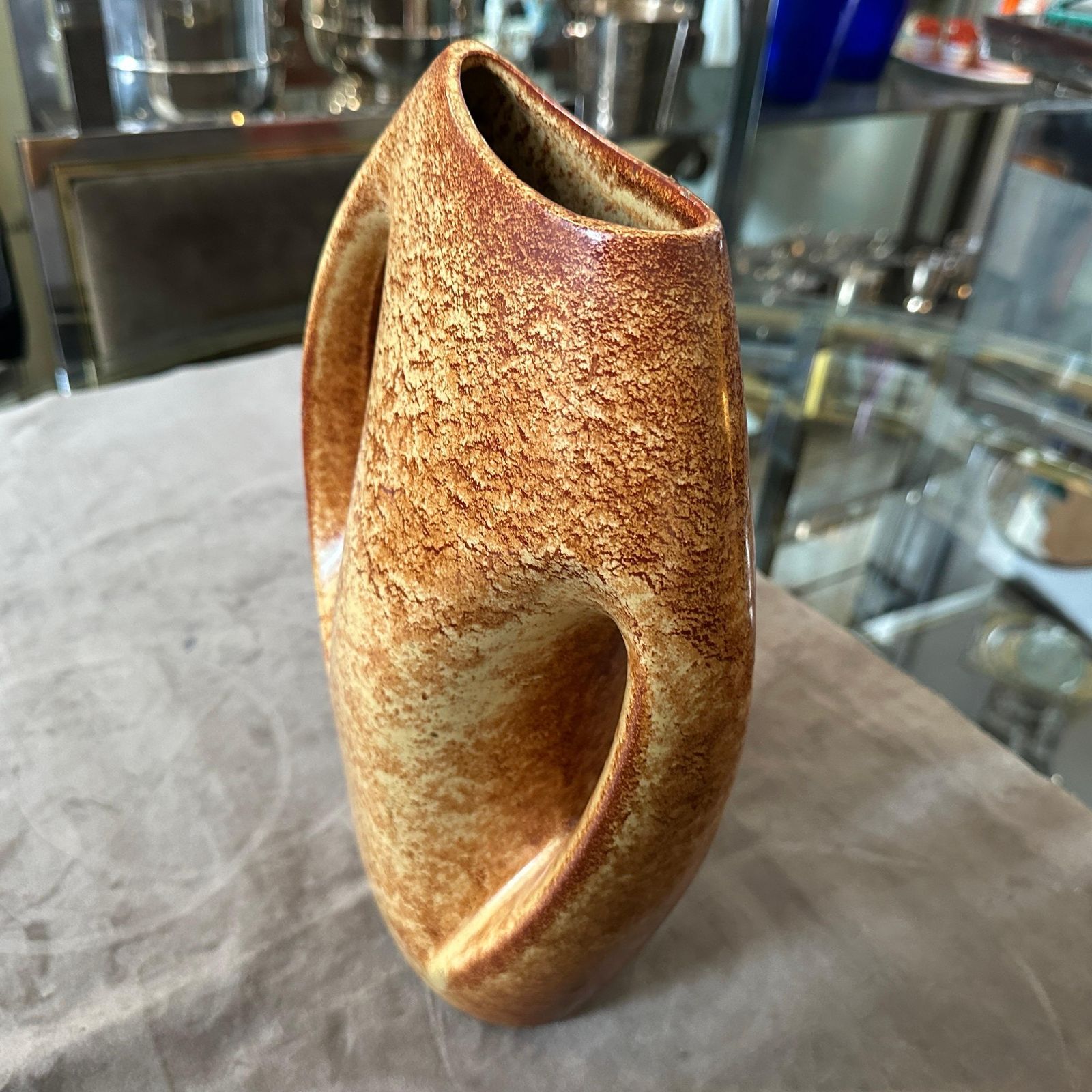 1970s Modernist Amber And Brown Ceramic Italian Vase By Giovanni Bertoncello photo vinterior