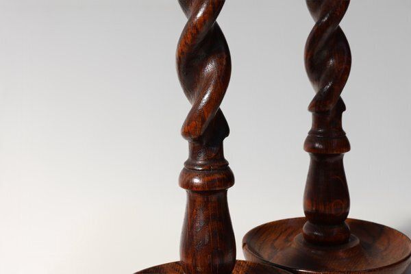 French Barley Twist Candlesticks In Wood With Silver Plated Bobeches, 1850, Set Of 2 photo for sale