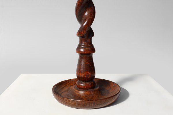 photo for sale French Barley Twist Candlesticks In Wood With Silver Plated Bobeches, 1850, Set Of 2