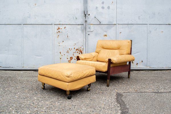 Sella Leather And Rosewood Chair With Ottoman By Carlo De Carli For Luigi Sormani, 1966, Set Of 2