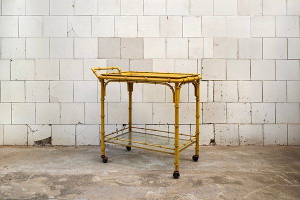 Lacquered Metal And Glass Trolley With Tray, 1950s