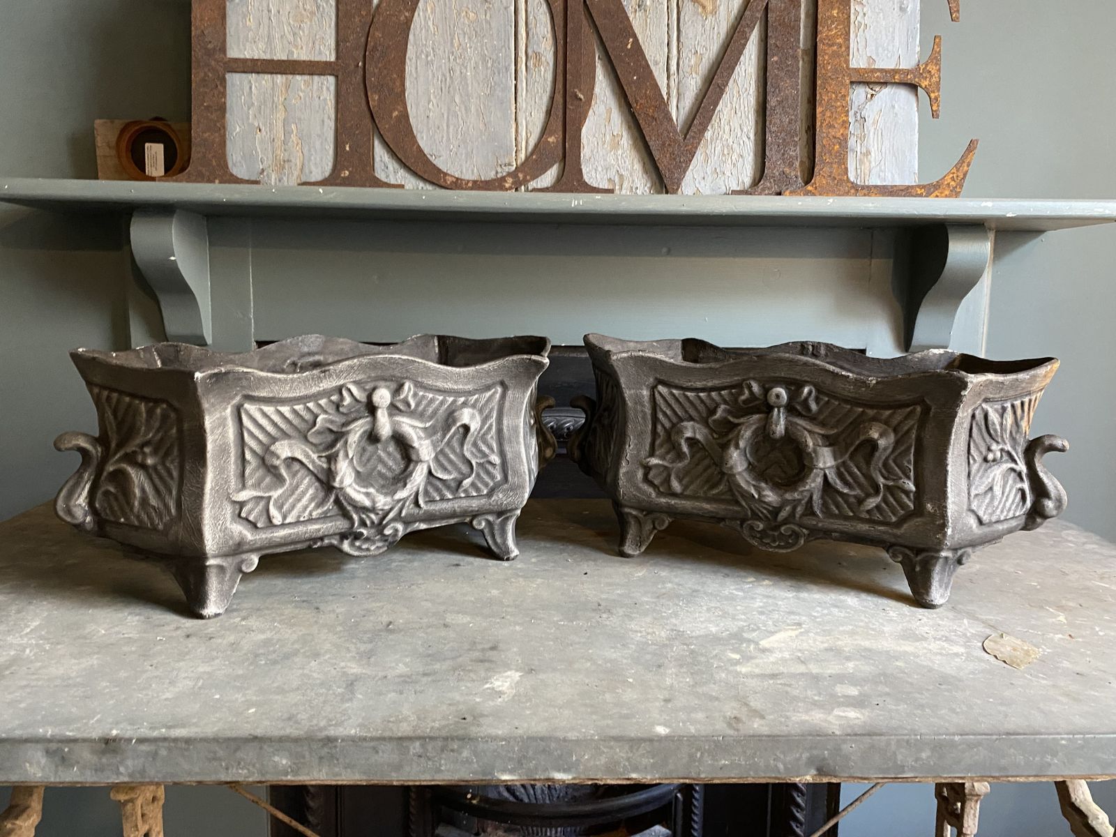 Pair Of French Deco Cast Iron Planters