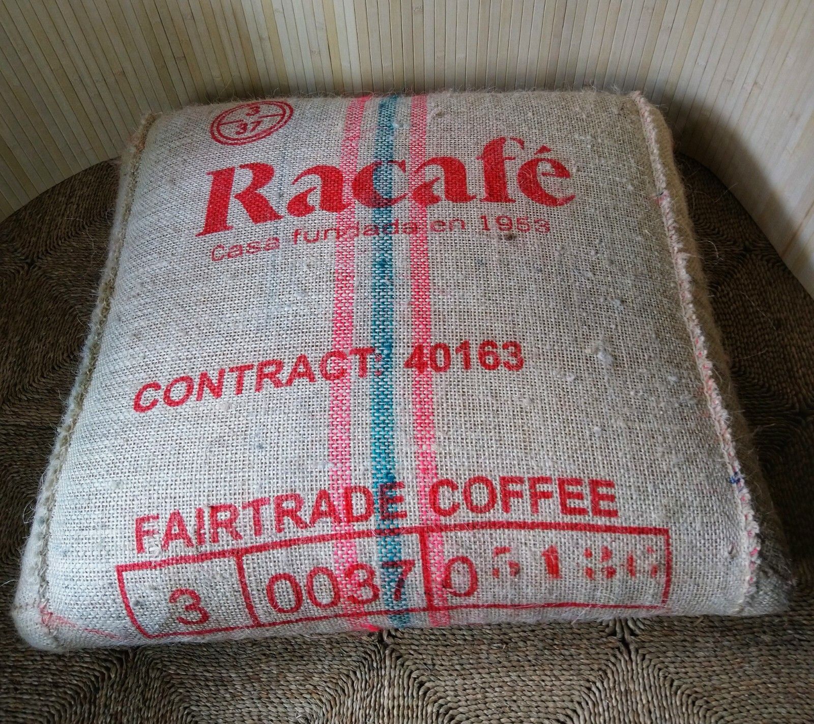 Fab Vintage Retro Industrial Xl Coffee Bean Sack Footstool Pouffe Hairpin Legs