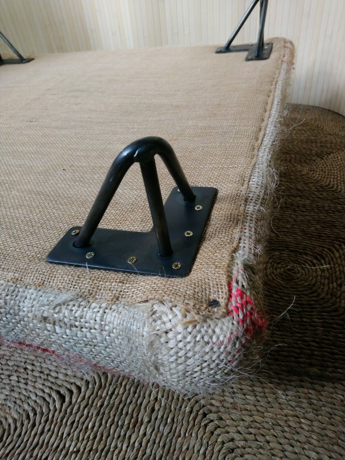 photo for sale Fab Vintage Retro Industrial Xl Coffee Bean Sack Footstool Pouffe Hairpin Legs