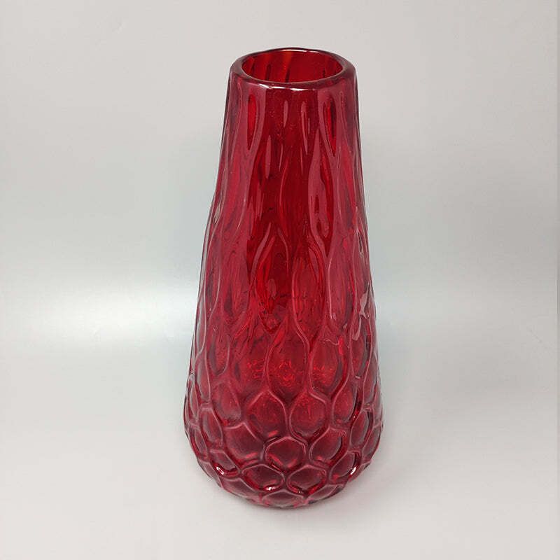 1960s Gorgeous Red Vase In Murano Glass By Ca Dei Vetrai. Made In Italy photo for sale