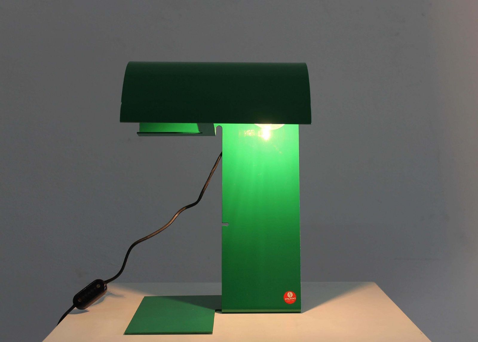 Trabucchi Vecchi Volpi Blitz Table Lamp In Green Lacquered Metal By Stilnovo 70s photo buy
