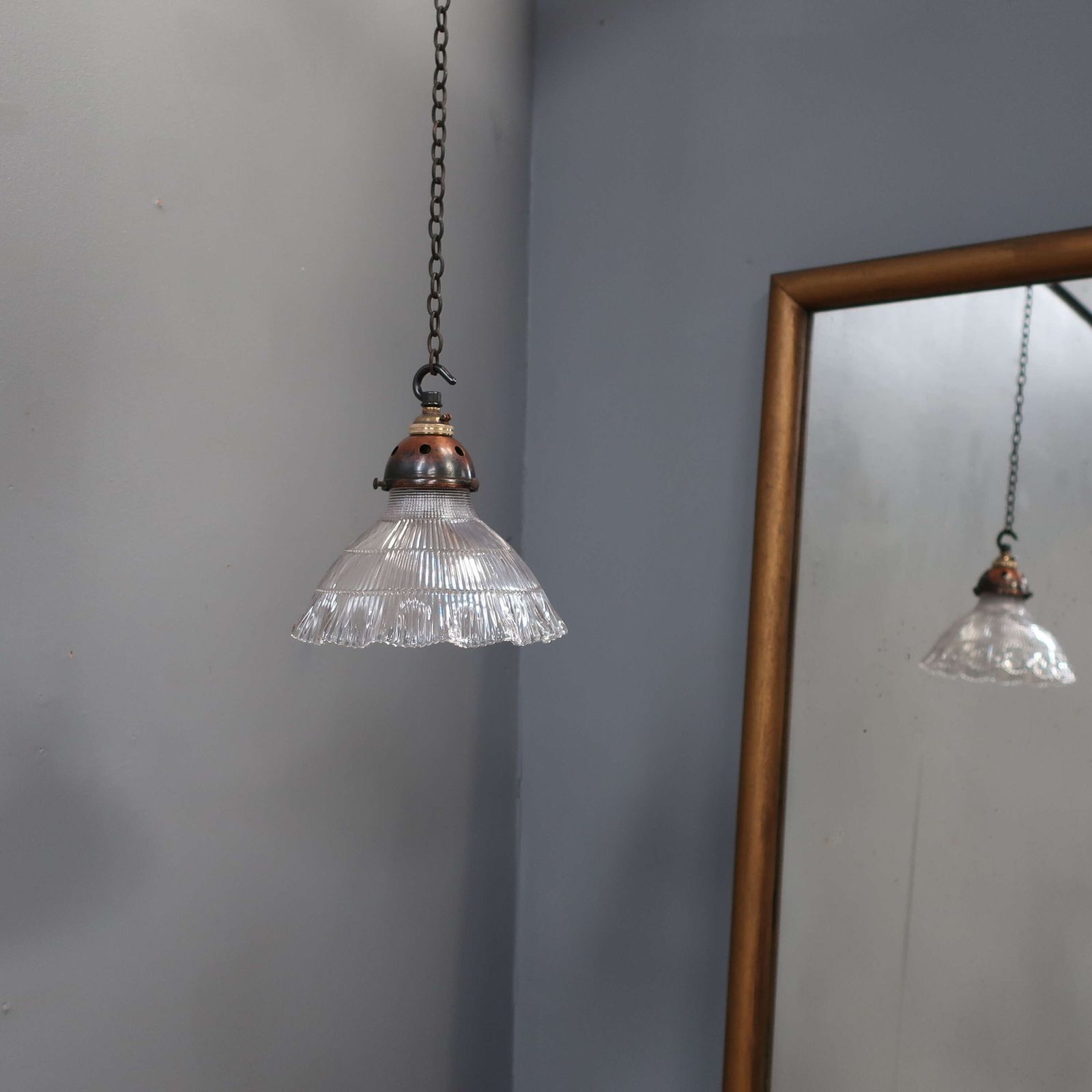 1920's Holophane Prismatic Glass Pendant Light